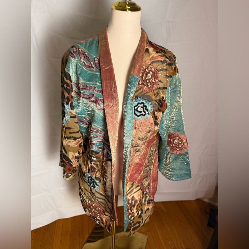 Midnight Velvet Artistic Blue and Brown Kimono